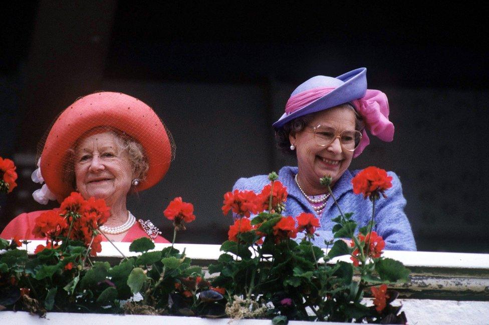 The Queen Mother with the Queen at the Derby in 1991