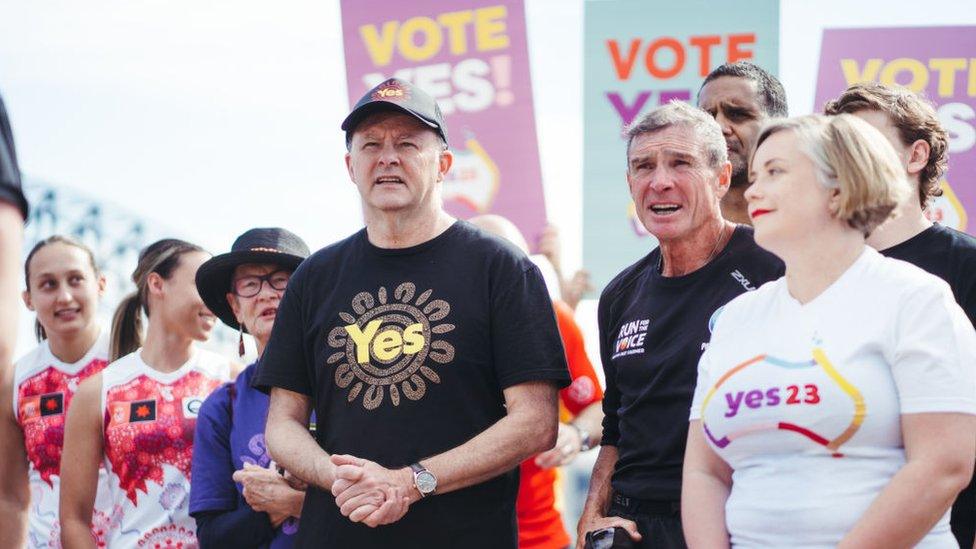 Prime Minister Anthony Albanese at a community event supporting the Voice