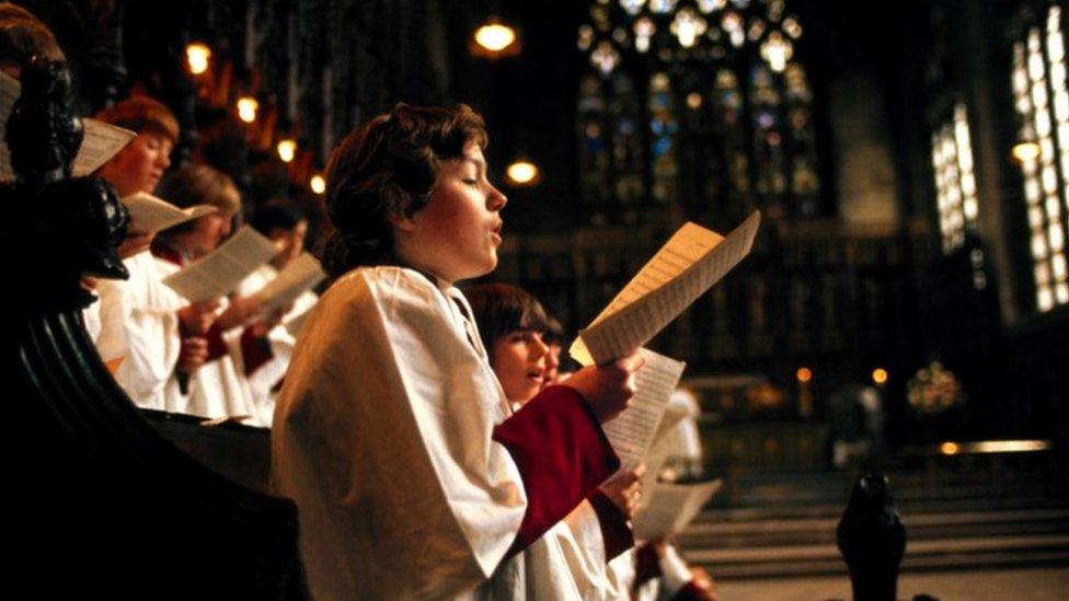 Boy choristers singing at a BBC Radio 3 Choral Evensong