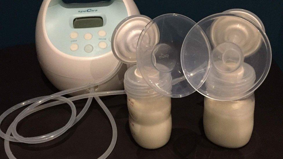 Breast pump after being used to express milk