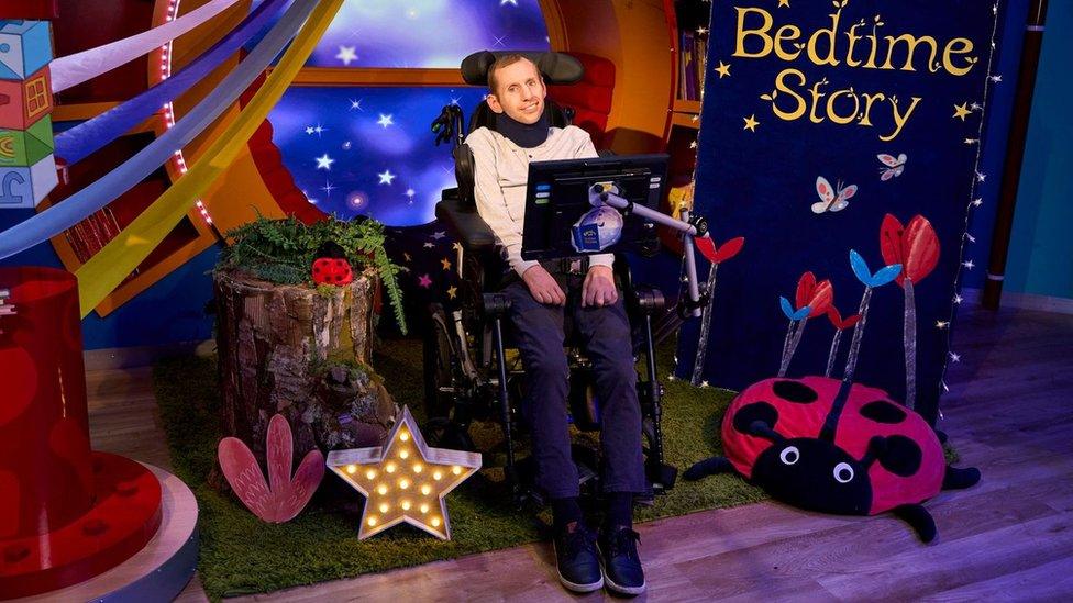 Rob Burrow on the CBeebies bedtime story set