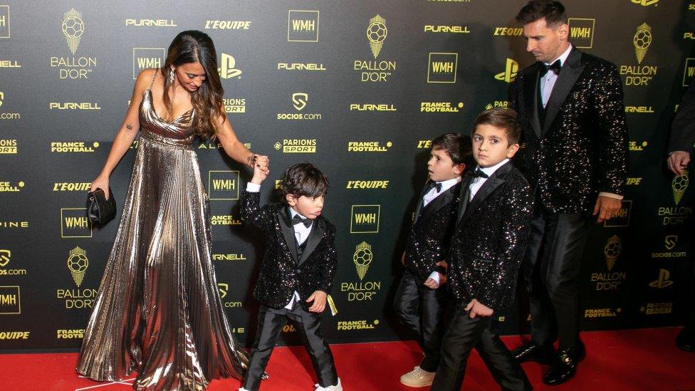 Lionel Messi brought his wife Antonella and three children along for the ceremony - Thiago (9), Mateo (6) and Ciro (3)