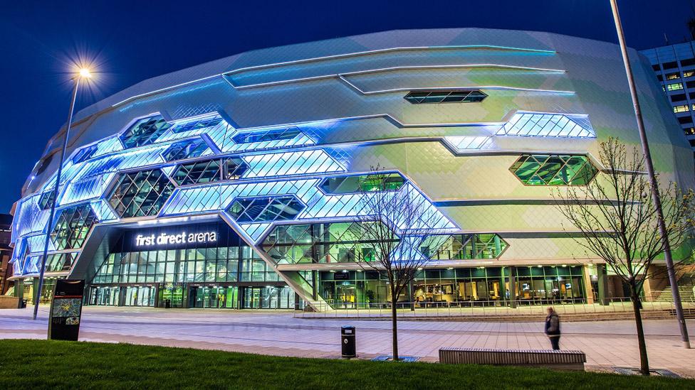 Exterior shot of the First Direct Arena in Leeds