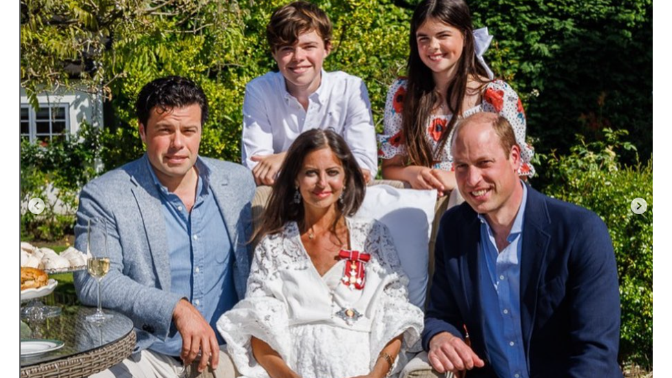 Deborah James and her family with the Duke of Cambridge