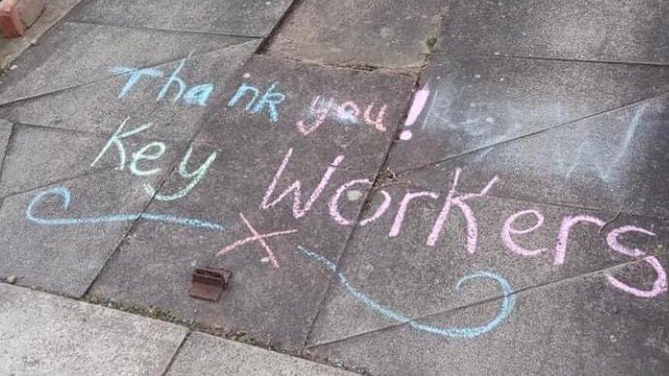 Chalk thank you message on the pavement