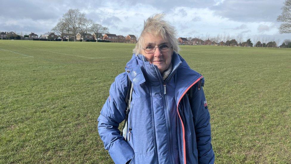 Pamela Macintosh standing on the field at Yeovil Rec Centre