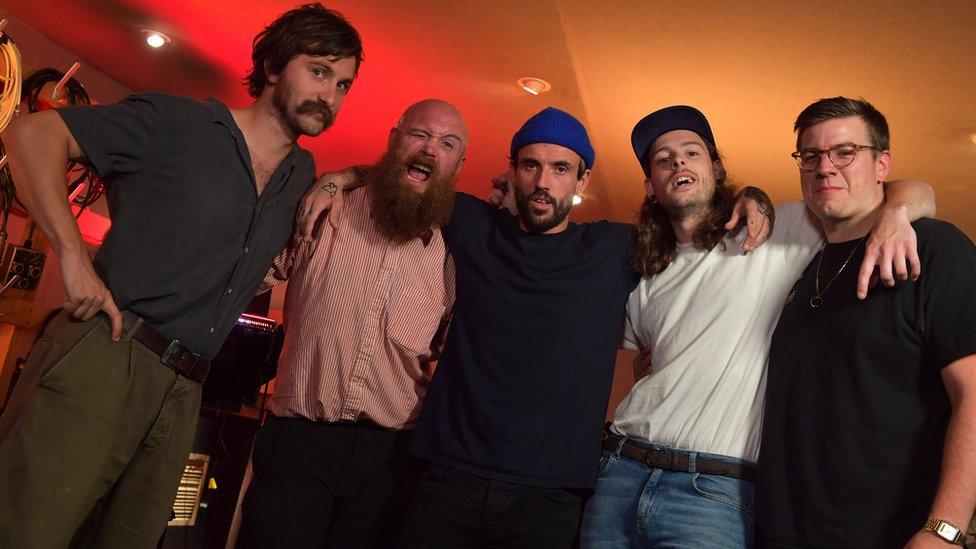 L-R: Idles guitarist Mark Bowen, bassist Adam Devonshire, singer Joe Talbot, guitarist Lee Kiernan, drummer Jon Beavis