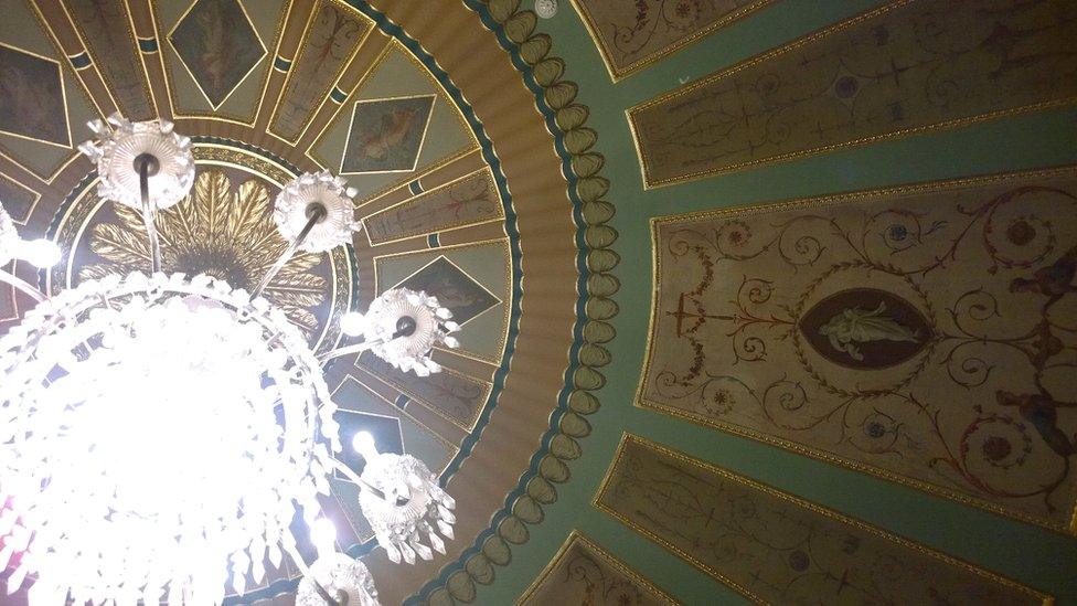 chandelier and ceiling