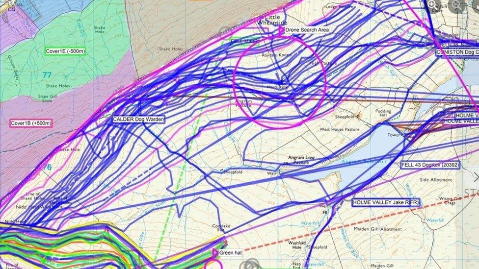 Saturday's GPS tracks of searchers looking for missing walker David McCartney