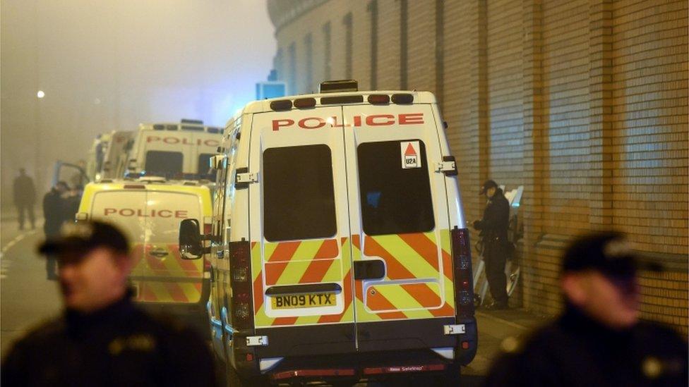 Riot police outside HMP Birmingham