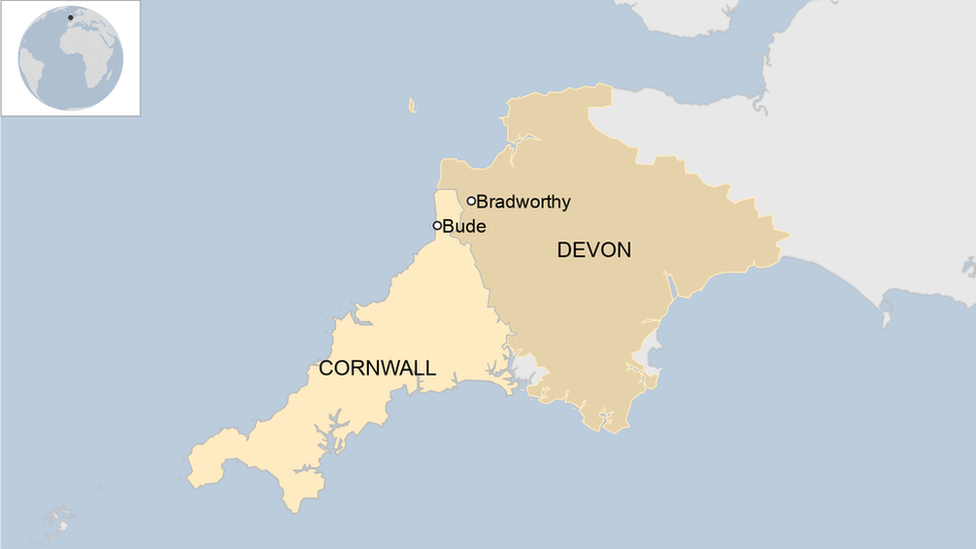 Bude in Cornwall and Bradworthy in Devon