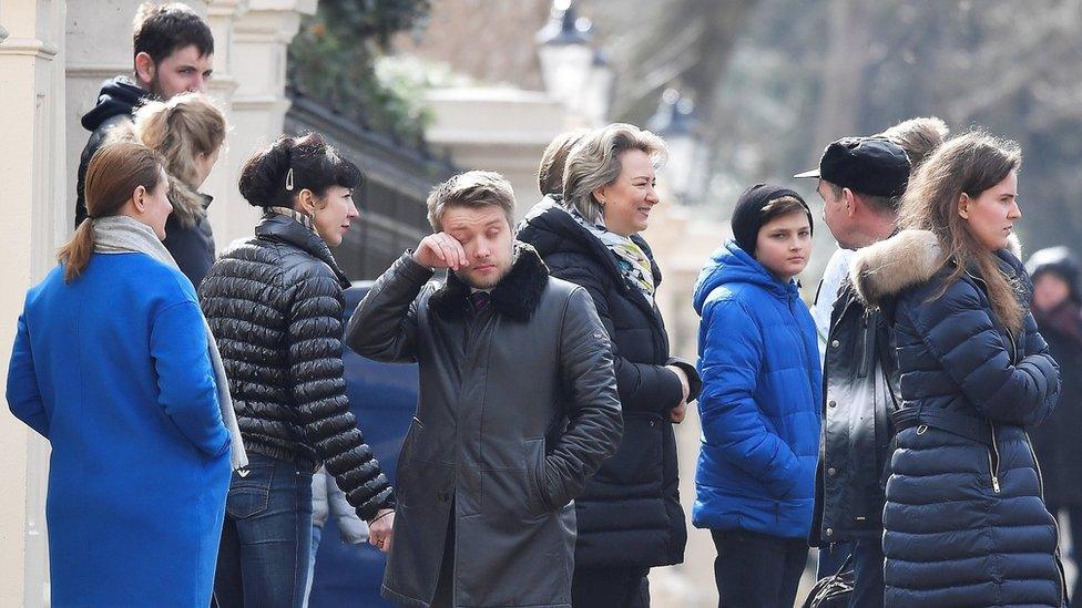 Russian diplomats being expelled from their UK embassy in March