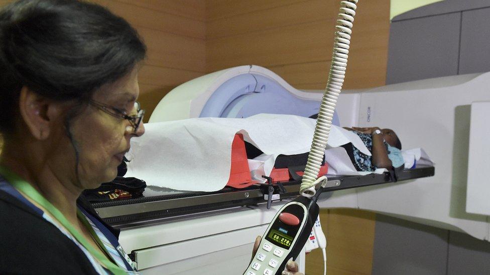 Radiotherapy machine being operated at the Cancer Care Centre in Nairobi, Kenya