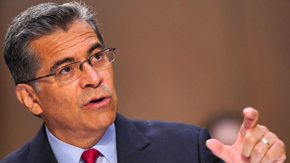 Secretary of Health and Human Services Xavier Becerra answers questions at a Senate Health, Education, Labor, and Pensions Committee hearing to discuss reopening schools during Covid-19 at Capitol Hill on September 30, 2021 in Washington, DC.