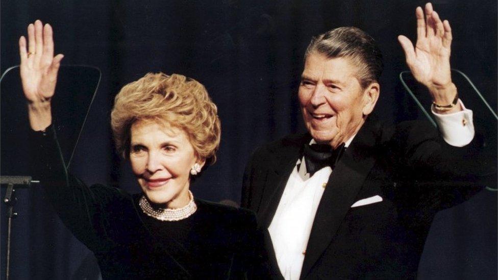 Nancy and Ronald Reagan at his 83rd birthday