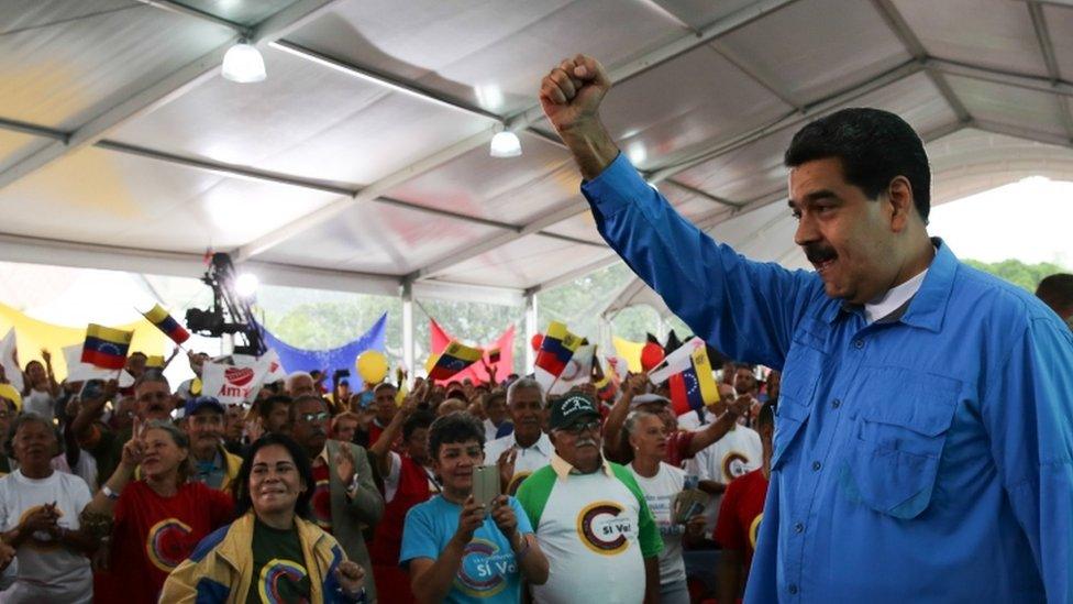 President of Venezuela, Nicolas Maduro, speaking to supporters in Caracas, Venezuela, 25 July 2017.