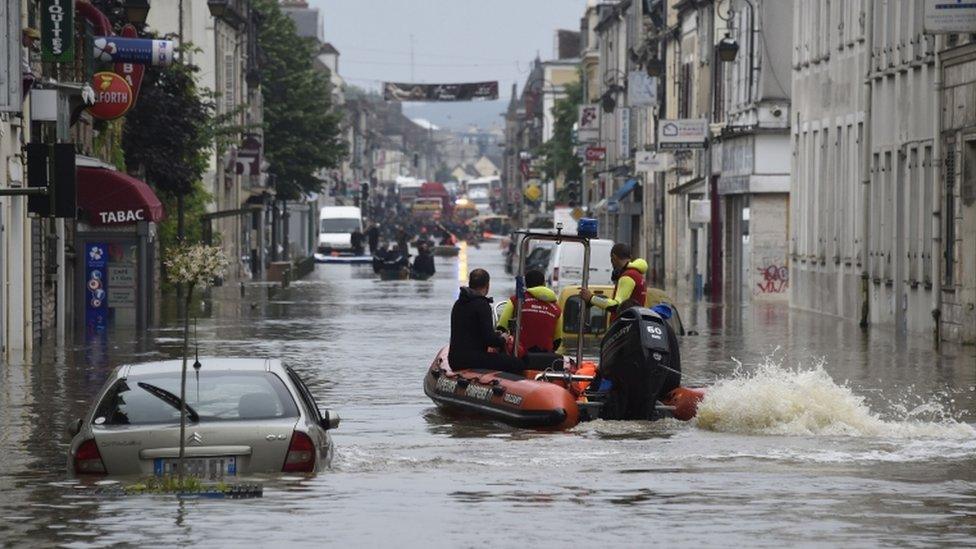 Rescue workers in Nemours, south of Paris, 1 June