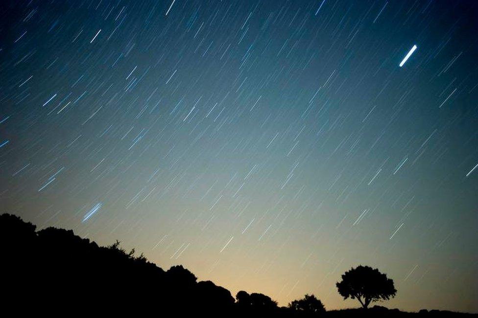 A meteor streaks across the sky against a field of stars during a meteorite shower early August 13, 2010 near Grazalema, southern Spain.