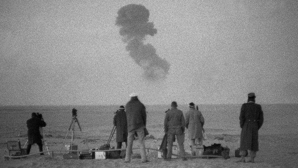 Photo taken December 25, 1961 near Reggane in southern Algeria, French nuclear tests. The first French atomic bomb was tested in Reggane