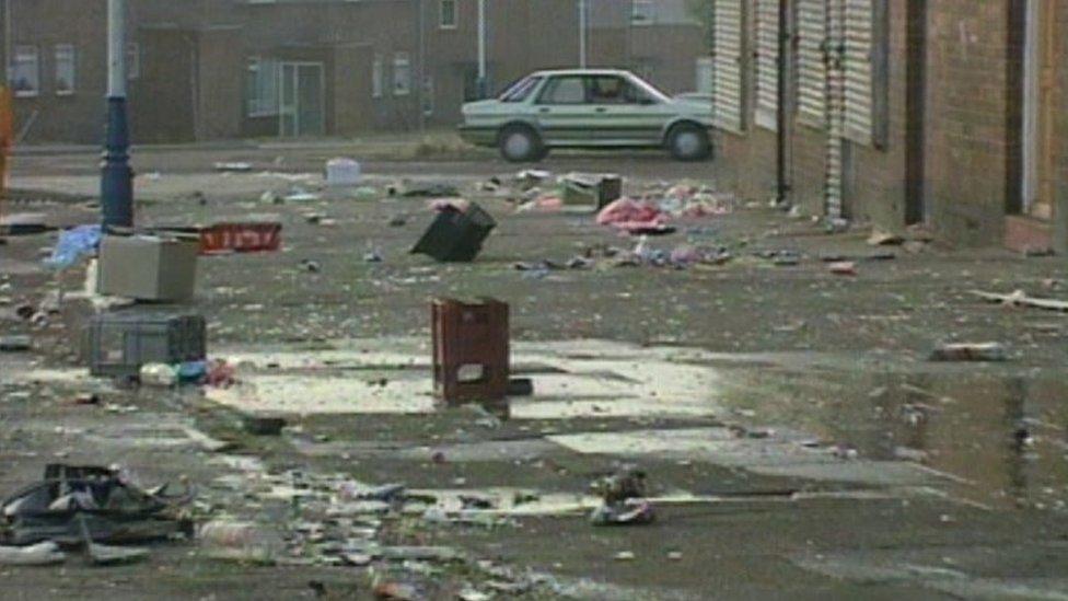 Debris on the streets after the riots