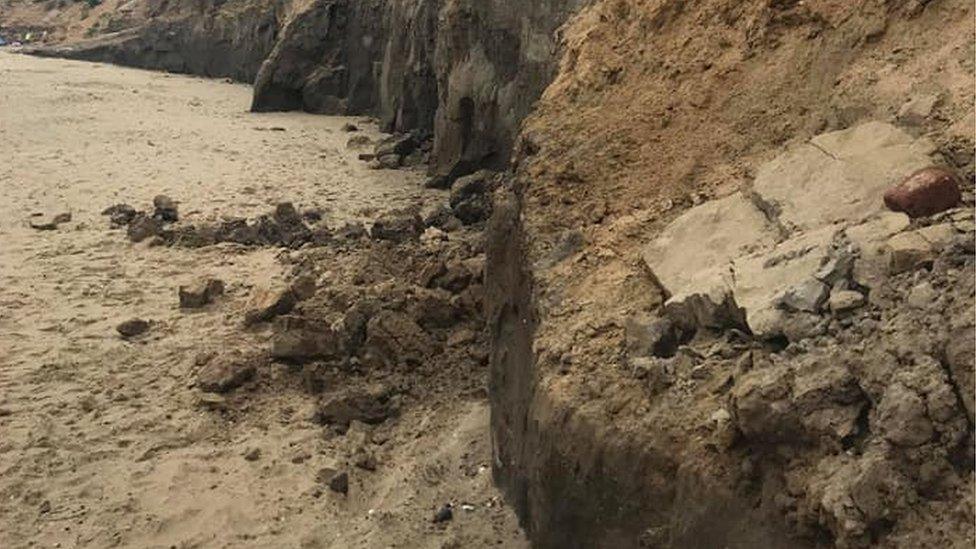 The cliff fall at Happisburgh