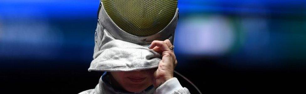 Ukrainian fencer Olena Kravatska reacts during a match at Rio Olympics. Photo: August 2016