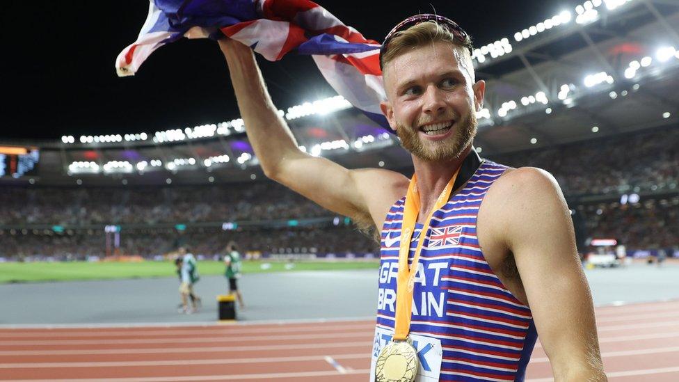 Josh Kerr with his gold medal in Budapest