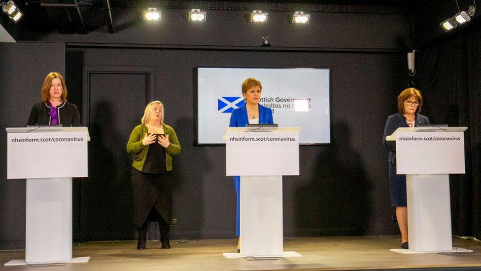 The First Minister Nicola Sturgeon gives a COVID-19 press briefing at St Andrews House on March 27, 2020 in Edinburgh, Scotland