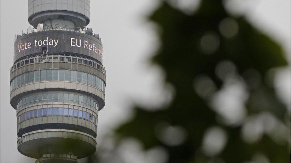 BT Tower displays "Vote Today" sign