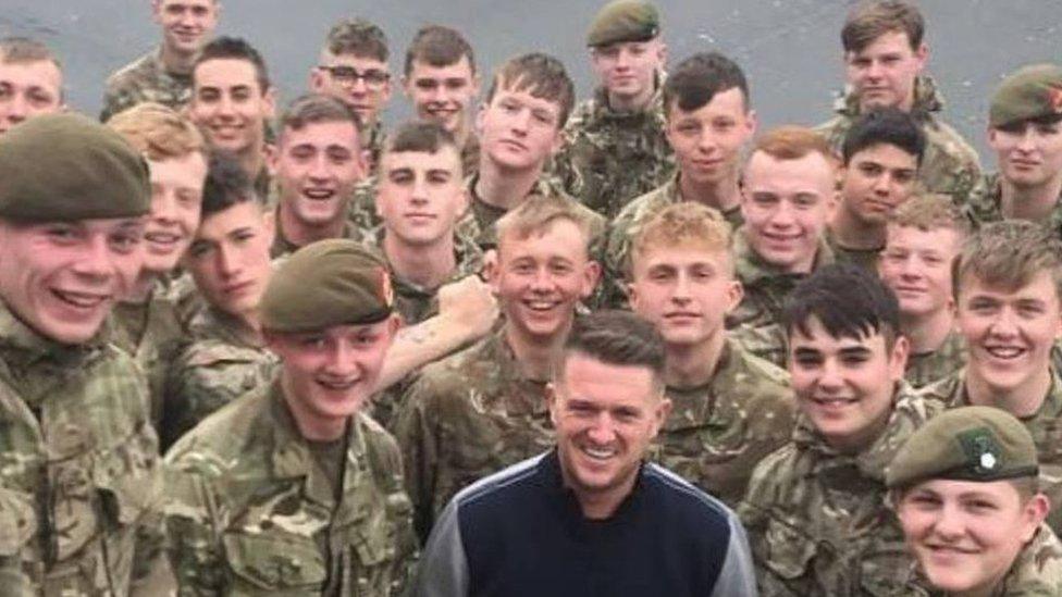 Photograph posted by Tommy Robinson on Facebook with soldiers