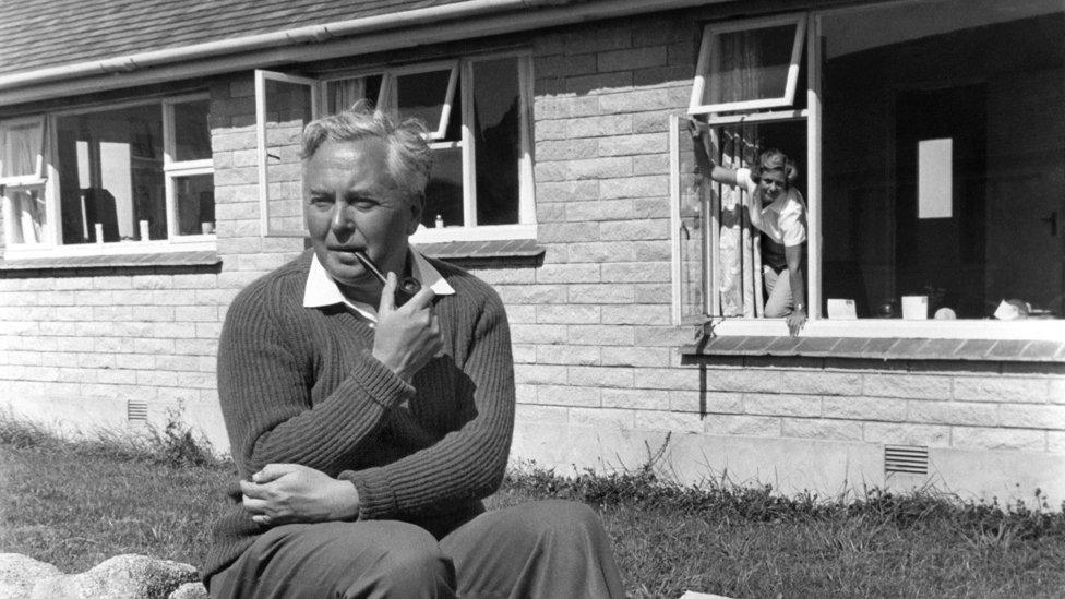 Harold Wilson outside the bungalow