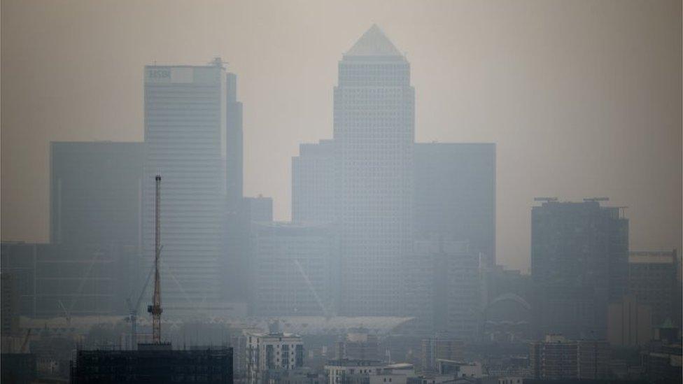 Smog over London skyline