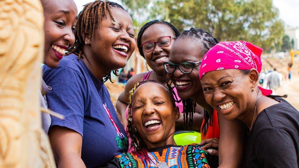 Bikers from the female Kenyan biker gang Inked Sisterhood