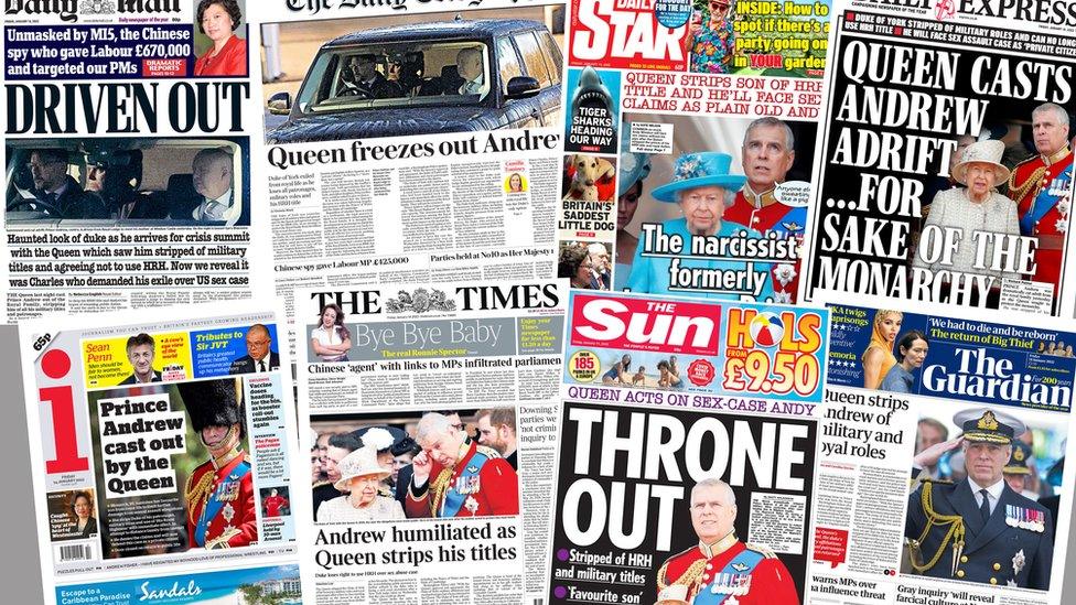 Newspaper front pages