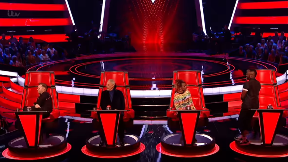 Screengrab showing The Voice coaches in the studio