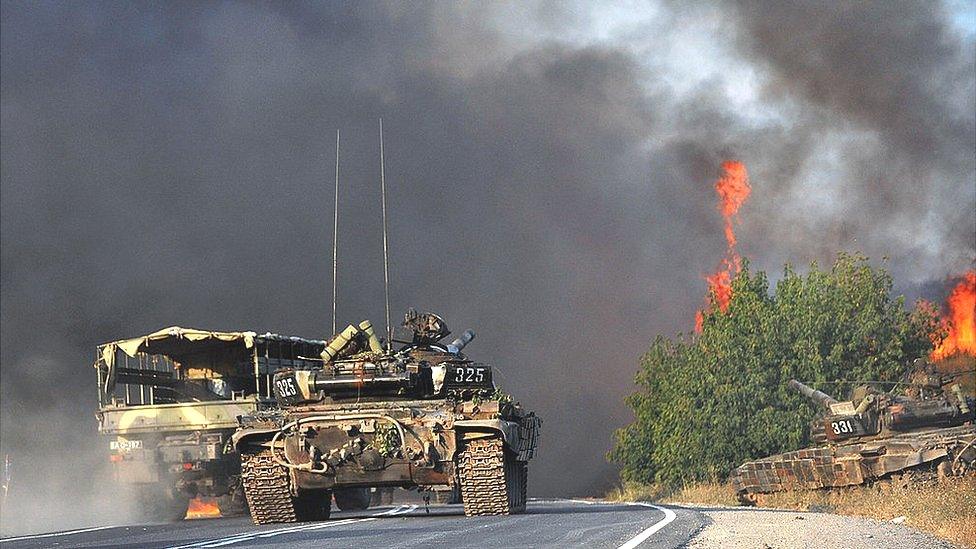 Georgian forces fight Russian invaders in August 2008