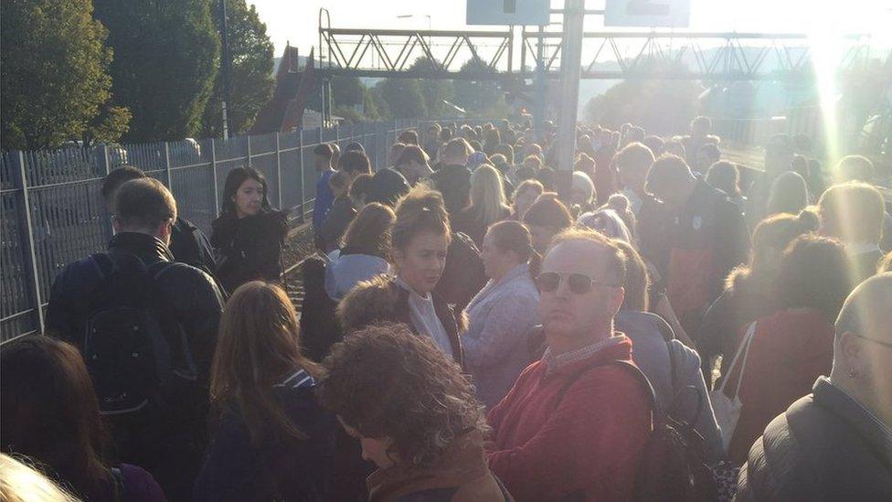 A crowded train platform