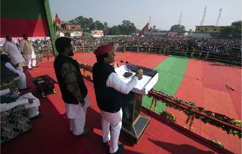 Akhilesh Yadav addresses a rally