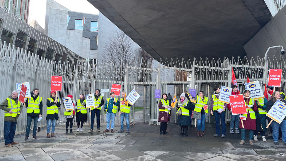 Protestors outside the Scottish parliament