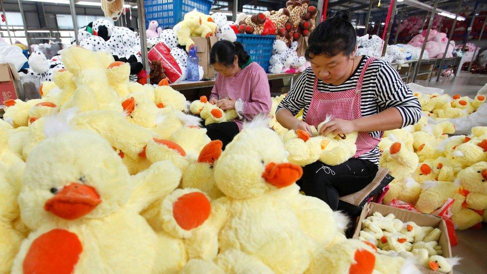 A factory in China making soft toys