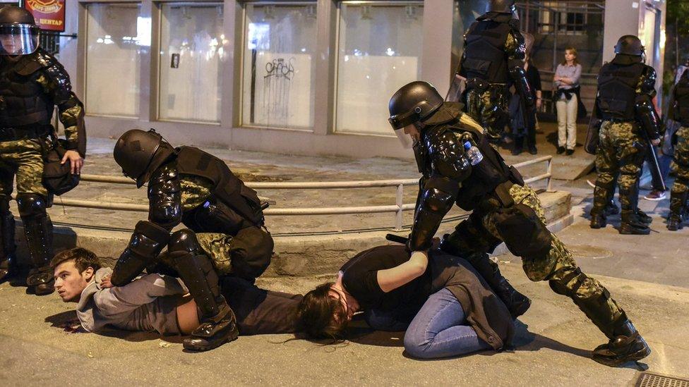 Macedonian police arrest two protesters