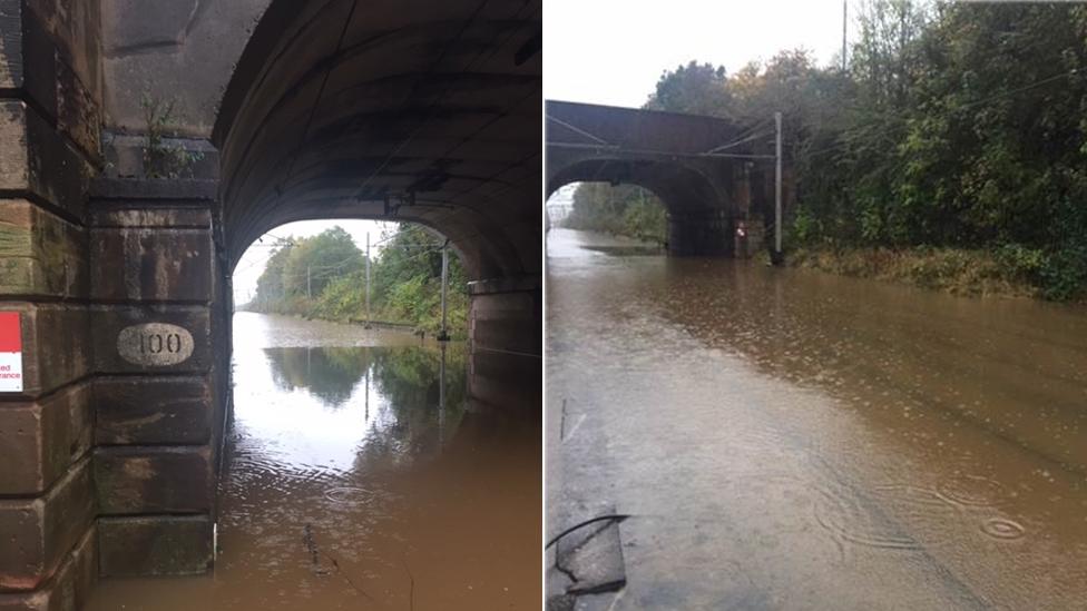 Flooding on the main railway line in Staffordshire