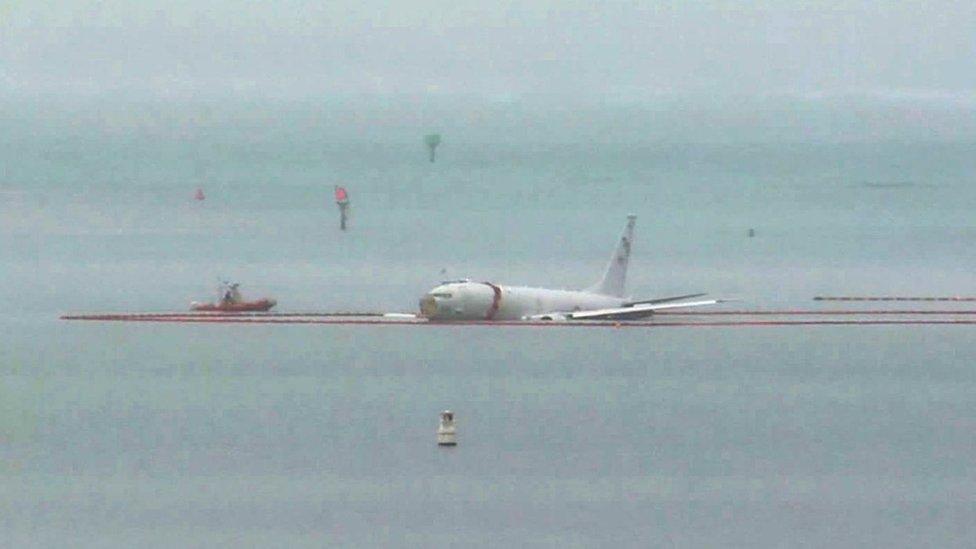 Nobody aboard the P-8A Poseidon was injured in the Monday afternoon incident