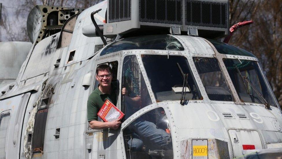 Martyn Steedman with the Sea King hellicopter