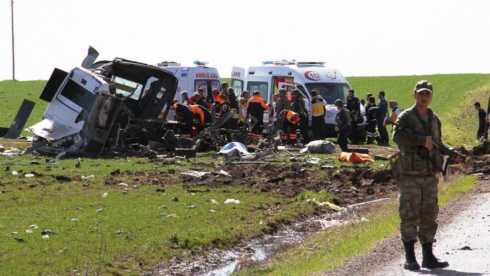 Scene of attack in Diyarbakir, southern Turkey, on 18 February 2016