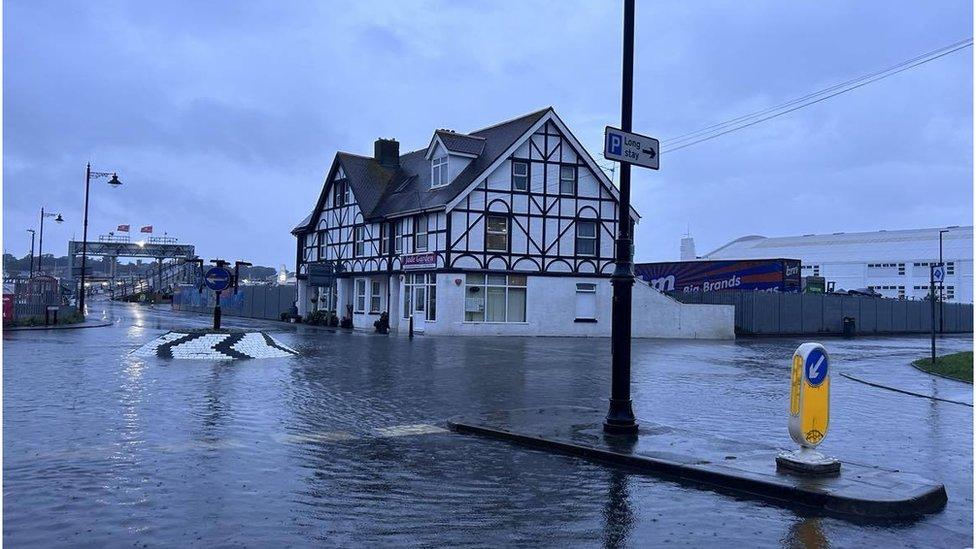 Flooded roads on the Isle of Wight