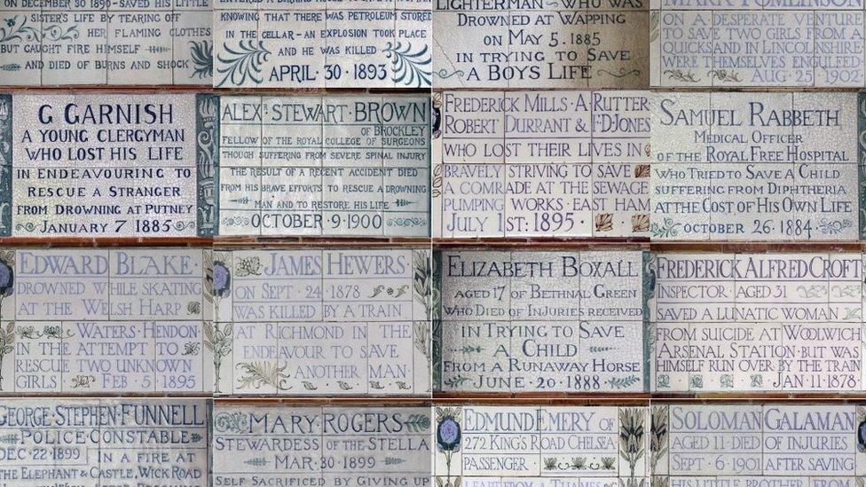 Plaques of heroism on Watts Memorial