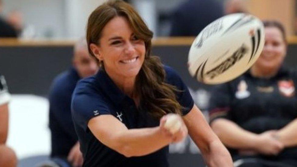 The Princess of Wales, Patron of the Rugby Football League, tries her hand at wheelchair rugby