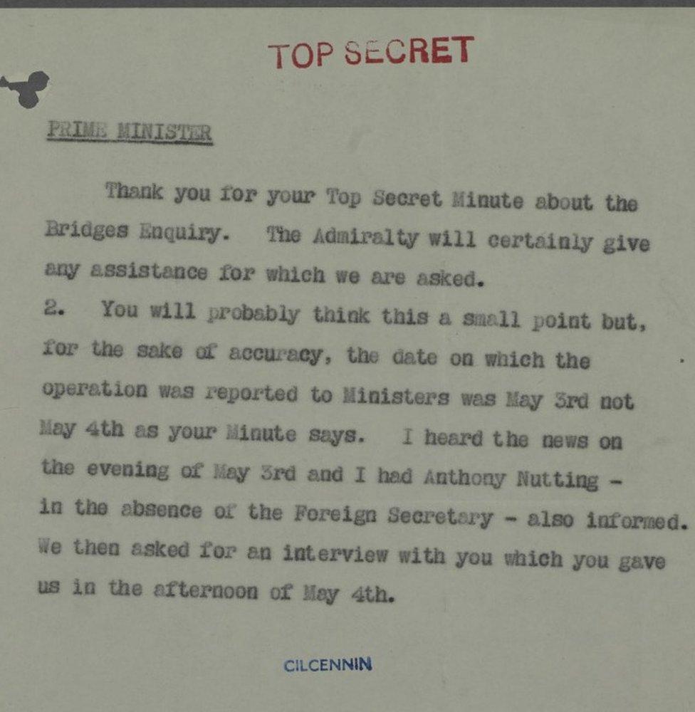 Top Secret memo from PM