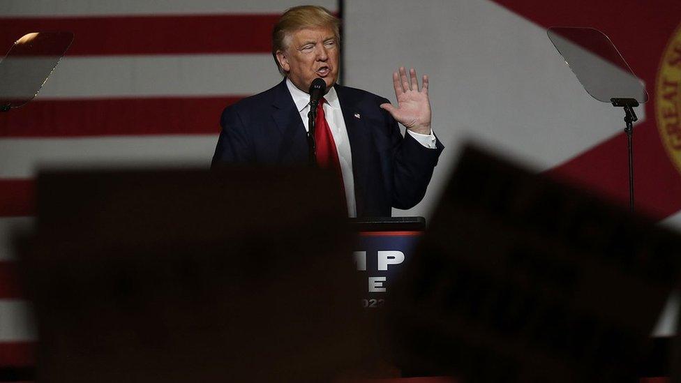 Republican presidential candidate Donald Trump speaks during a campaign rally at the South Florida Fair Expo Center on October 13, 2016 in West Palm Beach, Florida